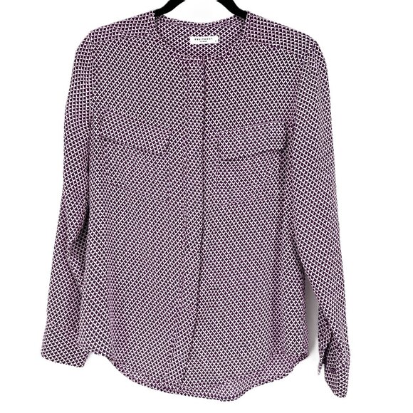 Equipment Femme Lynn‎ Plum Purple Geometric Print Silk Blouse Size Small - Picture 2 of 11